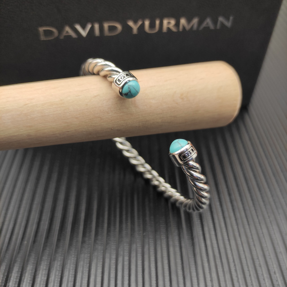David Yurman 6mm Silver Turquoise Buttoned Cuff Bracelet - Picture 6 of 6